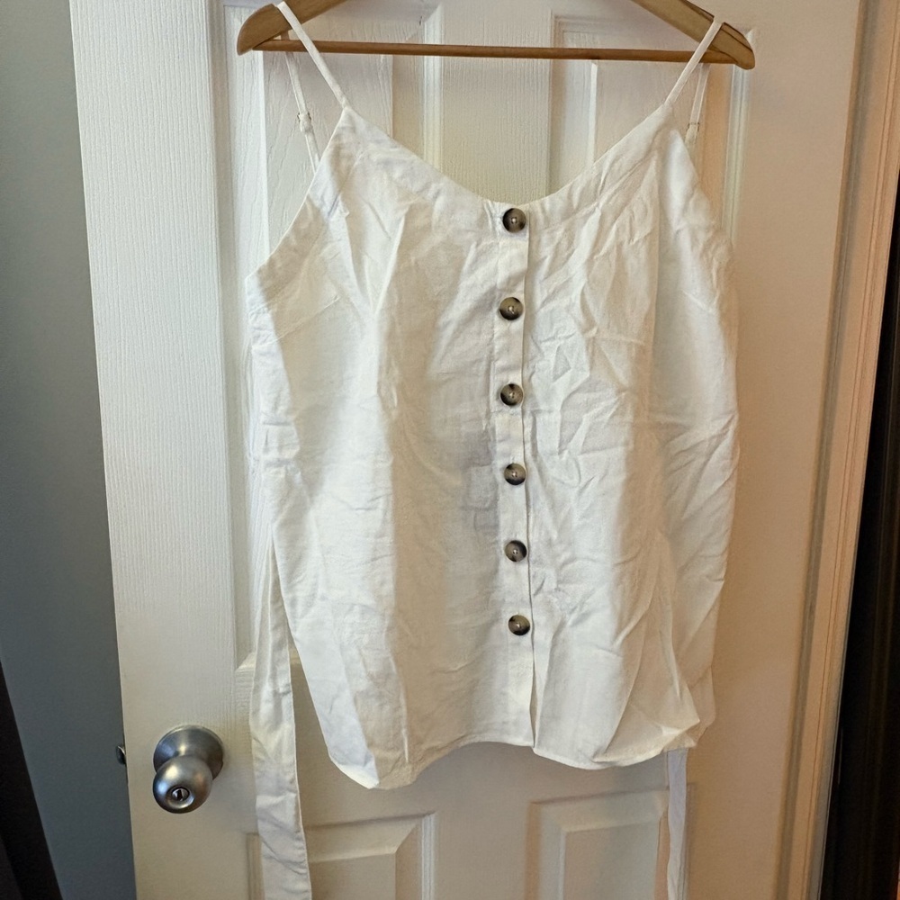 Essentials by ABS NWT linen blend tank big button tie back XL ivory smocked